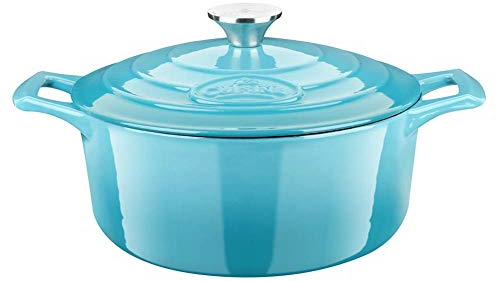 La Cuisine Pentola in ghisa smaltata interno in smalto nero opaco, esterno in smalto verde acqua lucido 2 litri, diametro 20 cm Adatto al forno