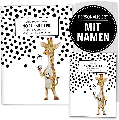 OLGS U-Hefthüllen Super Strange Untersuchungsheft Hülle & Impfpasshülle schöne Geschenkidee personalisierbar mit Namen und Geburtsdatum (Hülle für Uheft, Impfpass Set 3-teilig personalisiert, Giraffe)