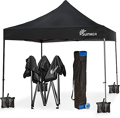 SUNMER 3x3M Pop-Up Gazebo - Fully Waterproof (420D Oxford PVC) with Heavy Duty Rust-Resistant Steel Frame - Wheeled Carry Bag Included for Easy Transportation - Black