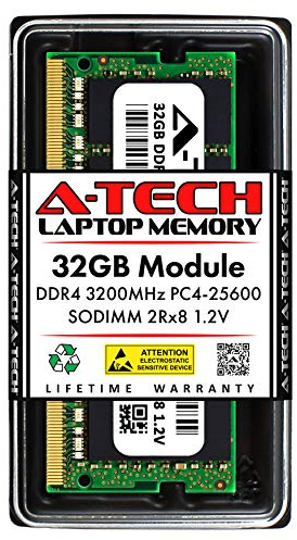 A-Tech Módulo de actualización de memoria RAM para ordenador portátil de 32 GB DDR4 3200 MHz SODIMM PC4-25600 CL22 1.2V 260-Pin SO-DIMM