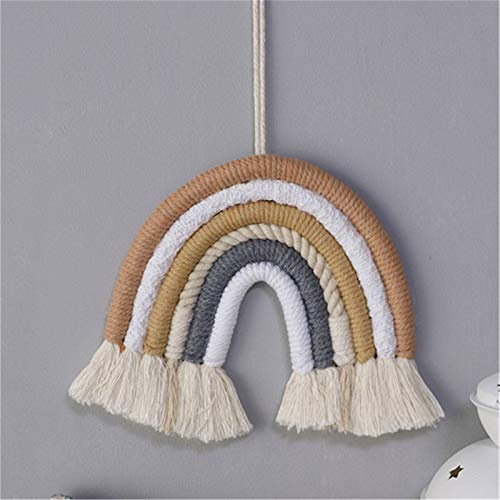 SWECOMZE Boho Makramee Regenbogen Wandteppich Deko, Bohomian Handgefertigte Wandteppich Wandbehang Kindergeburtstag Deko, Partyzubehör, Wanddeko Kinderzimmer (M0279)