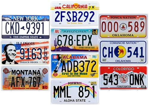 - Lot de 10 PLAQUES D' IMMATRICULATION de Voiture USA en métal - répliques de Vraies plaques américaines (LF6)