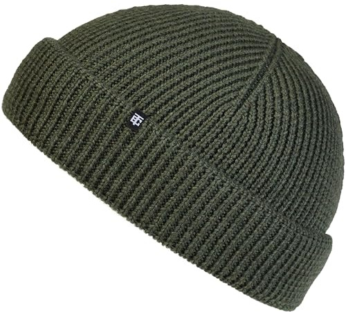 Enter the Complex® Fisherman Beanie, 100% Merino Wolle, Trawler Mütze, Fischermütze, Troyer, Ribbstrick, Damen und Herren, Olive