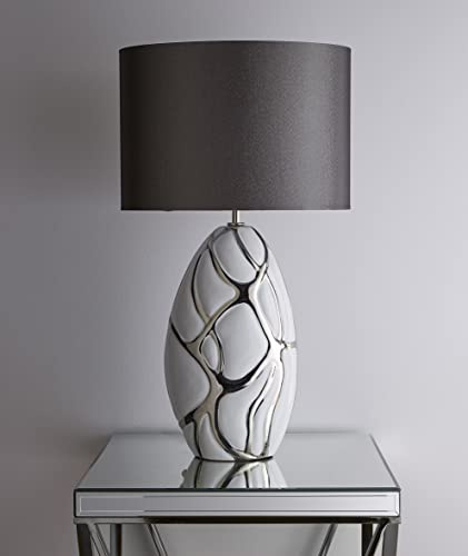 Tall White with Silver Table lamp in a Ceramic Finish and Dark Grey lampshade Pebble Style Base Finish