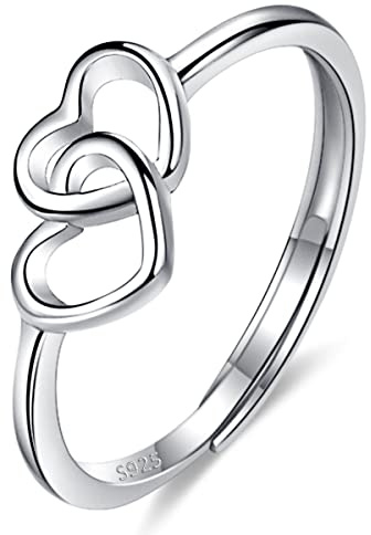 LYTOPTOP S925 - Anelli in argento Sterling con cuore regolabile per fidanzamento o matrimonio, regalo di compleanno per lei, Argento Sterling, Senza pietre preziose