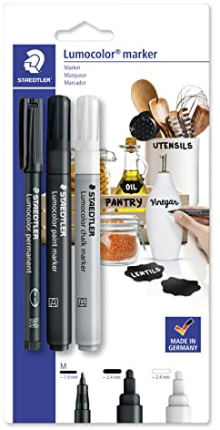 STAEDTLER Lumocolor 60 Markerstifte – 3er-Set, gemischt | Permanent-, Paint- & Kreidemarker – vielseitig für Oberflächen – Art.-Nr. 60 BK-7