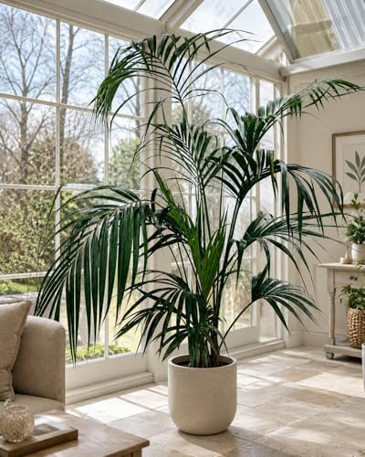 XXL Kentia Palme bis 220 cm – Howea forsteriana Zimmerpalme, elegante Indoor Palme & große Wohnzimmerpalme, pflegeleichte tropische Grünpflanze für Büro, Wintergarten & Wohnraum