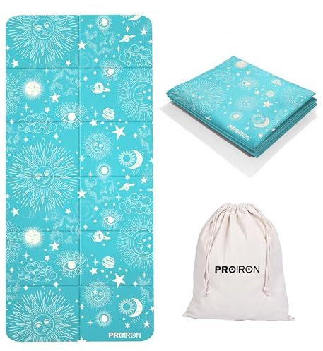 PROIRON Yogamatte Faltbar, Reise Yogamatte rutschfest & leicht 173cm x 61cm x 5mm, Gymnastikmatte mit Tasche für Zuhause und Draußen - Grün