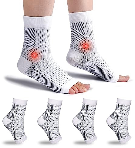 4 par ankelbandage ortopediska kompressionsstrumpor för kvinnor män för plantar fasciit strumpor artrit ledvärk hälsporre neuropati fotbandage fotbandage fotled, vit, S