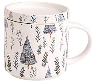 DYPASA Tasse Keramiktasse mit Deckel, Weihnachtsbecher, trendiger Home-Office-Becher, Kaffeetasse mit großem Fassungsvermögen (411 ml), geeignet für Latte, Cappuccino-Kaffeetasse (Farbe: Grau)