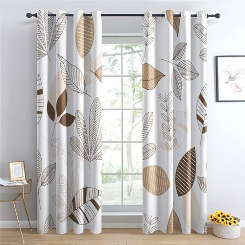 TAKUAN Blätter Vorhänge Verdunklung svorhänge mit Muster Pflanze, Vorhang Blickdicht mit Ösen Gardinen Wohnzimmer Schlafzimmer Kinderzimmer Dekoration 2er Set-160 x 132 (H X B)