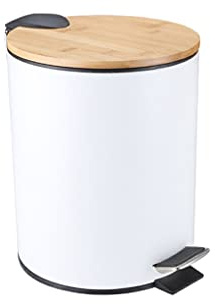 rongweiwang Cubo de Basura con Tapa de Madera, Tipo Cubo de Basura, Mango de Paso, diseño, Cubo de Basura, contenedor de Basura, Accesorios de baño, 5L/Blanco/20 * 25.5cm