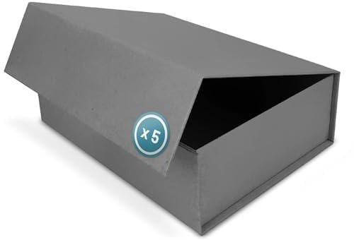 Verpackungswelt Geschenk-Box mit Deckel | 23 x 17 x 10 cm (5er Pack) | Geschenk-Karton mit Magnet-Verschluss | Perfekt für Geburtstag, Hochzeit, Weihnachten, Geburt | Geschenk-Verpackung in Grau
