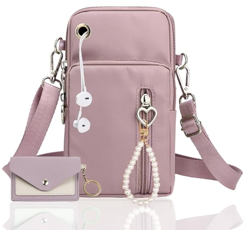 IJHYGD Handytasche Zum Umhängen Handytasche Zum Umhängen Mädchen Handytasche Geldbörse Zum Umhängen Kopfhörer Eingang Handytasche Mit Geldbörse Zum Umhängen Mit Perlen-Anhänger und Karte Tasche