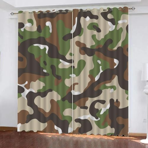 GIOVIA 3D Camouflage Vorhänge Abdunkelnde Abstrakt Geometrisch Kindervorhänge Vorhang mit ösen 2er Set Gardinen Blickdicht Verdunkelungs für Kinderzimmer Schlafzimmer Wohnzimmer B 110 X H 95 cm