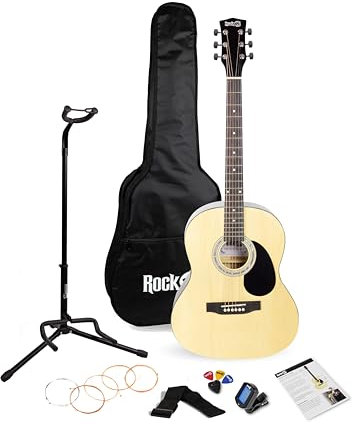 RockJam Acoustic Guitar Kit with Stand, Gig Bag, Tuner, Picks, Plectrum Holder, Spare Strings & Lessons