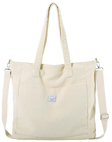VASCHY Tote Bag, Bärkassor Dam 5,8 Tum Handväska Shopper Laptopväska Dam Handtag Väska Kvinnor Business/Arbete/Kontor/Skola Beige