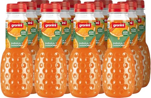 Granini - Bebida Refrescante de frutas Naranja, Zanahoria y Uva con vitaminas ACE y D Sin azúcares añadidos Pack 12 x 330ml