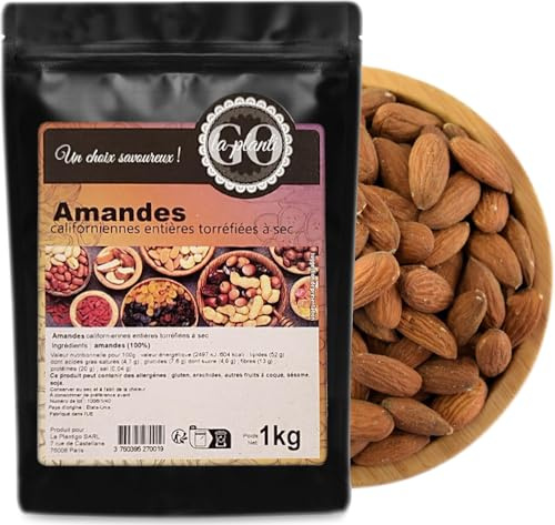 Amandes californiennes entières torréfiées à sec - LA PLANTIGO (1 kg)