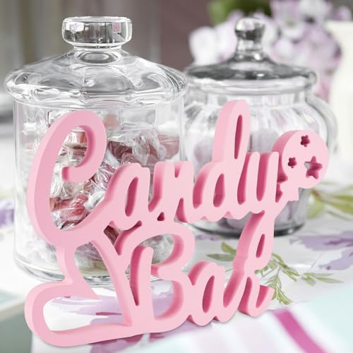 Rosa Candy Bar Schild Deko Holz,Dekoschriftzug Candybar Tischdekoration | mit Feine Schnitzereien Candybar Schriftzug Tisch Ornament, Candy Bar Schild für Hochzeiten, Geburtstage, Candybar Party