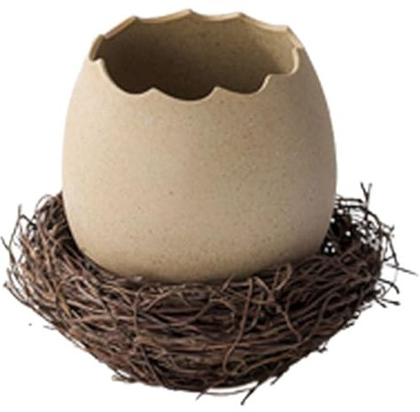 ORFOFE 1set Artificial Plants Pots Decorative Eggshell Shaped Ceramic Planter with Bird Nest for Unique Home Decor Creative Hydroponic Flower Holder Smooth Finish Fine Workmanship