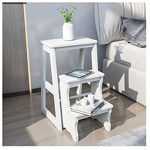 SnamicE Tritthocker, Leiterhocker, Tritthocker, solide faltbare 3-Stufenleiter, Küchen-Tritthocker, Multifunktions-Trittleiter mit rutschfestem breitem Pedal/Weiß (Weiß)