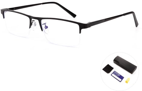OKH Blaulicht Blockierende Metall Lesebrille Blaulichtfilter für Herren, Anti Computer Blendung, Überanstrengung der Augen, Federscharnier Lesebrillen mit Etui (Schwarz, 2,5)