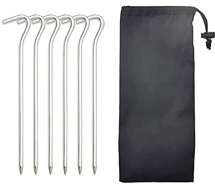 LXYDPZ Zeltheringe, 6 Stück, Aluminium-Zeltheringe mit Haken-Aufbewahrungstasche, ideale Campingheringe, Outdoor-Camping für Camping, Wandern, Rucksackreisen (Farbe: Rot) (Silber)