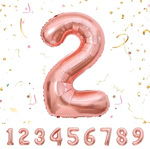 Geburtstag zahlen luftballon 2 jahre | Roségold Folienballon 2 XXL -Riesen Folienballon in 40 - 101cm Geburtstagsdeko - Ballon Zahl Deko zum Geburtstag .Fliegt mit Helium