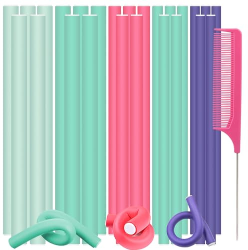 30 Pcs Hair Curling Rods Flexible Twist Foam Hair Rollers Soft No Heat Heatless Bendy Foam Hair Curls and 1 Steel Pintail Comb Rat Tail Comb for Women Girls Long and Short Hair to Sleep in