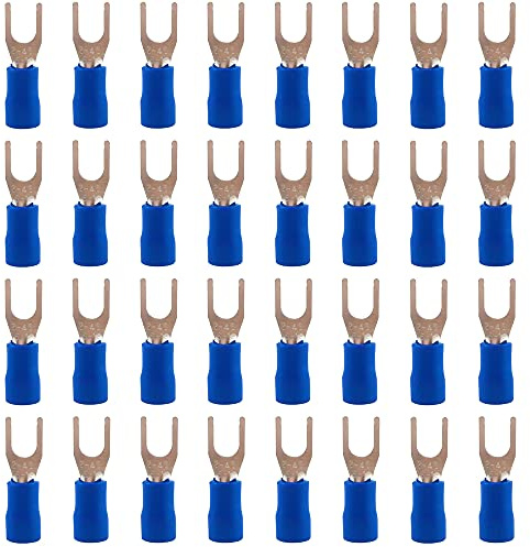 Ruidee 100 Pezzi M4 Capicorda a Forchetta Elettrici Connettori a Crimpare PVC Connettori a Forchetta Terminali a Crimpare Forchettas per Cavi di 0,5-1,5 mm²（PCX/BM4）