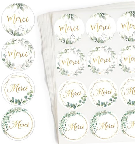 BOOMTOP 300pcs Merci Aufkleber Französisch Sticker Hochzeit Geburtstag Geschenkaufkleber Dekoaufkleber Set