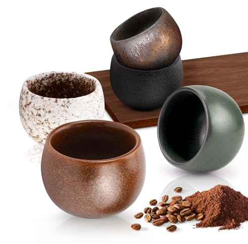 POFIBO Set di tazze da caffè espresso, 5 pezzi, in gres porcellanato, 50 ml, piccole tazze da tè – senza manico – tazze da caffè in ceramica a pareti spesse, regalo per donne e uomini