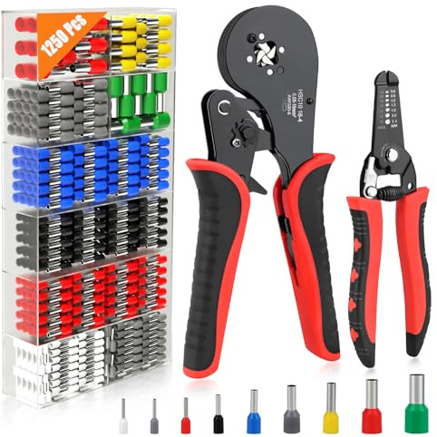SOLLON Pinza para crimpar, 0.08-16mm² Crimpadora Terminales Alicates Kit,Crimpadora con Pelacables y 1250 Terminales de Cable Crimper (HCS10-4)