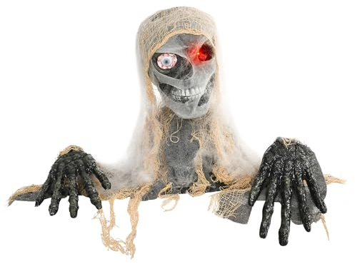 HOMCOM Halloween Dekoration Einäugige Mumie, Krabbelnde Halloween Mumie mit Rot Leuchtende Augen, Garten Dekoration mit Heul-Geräusch