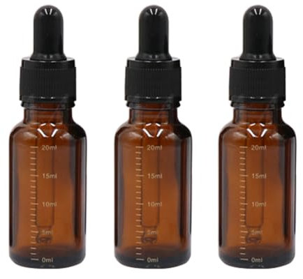 Happyupcity 3Pcs 20ml/0.7oz Empty Refillable Amber Glass Dropper Bottles with Scale Eye Dropper Essential Oil Bottles Sample Vials Travel Liquid Dispenser Container for Perfume Cosmetic