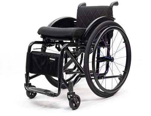 Folding All-Terrain Ultra Lightweight Sports Wheelchair Adjustable Footrest and Seat Height, Handbrakes Quick Release Rear Wheels & Anti-Tip Wheels(Black,Seat Width 40cm/15.74in)