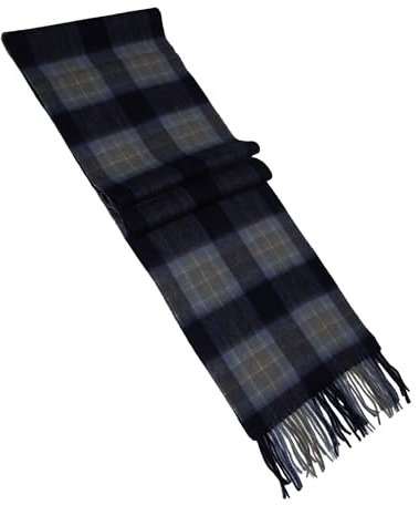 MayTree Kaschmir-Schal für Damen und Herren - Weicher Wollschal aus 100% Kaschmir, kariert, 180 x 30 cm - Luxuriöser Winter-Schal - Tartan blau grau fein