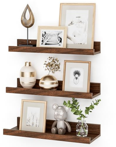 Feihorrm Wandregal 3er Set, Regal Walnuss, 40cm Schweberegal aus Holz