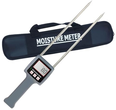 HYQNG Tester Digitale per Fieno, Misuratore di umidità per Fieno Portatile con Sonda E Display LCD, Misurazioni Rapide, Campo di Misurazione 0-84% per Cereali, Paglia, Foraggio, Erba, Alfalfa Leymus