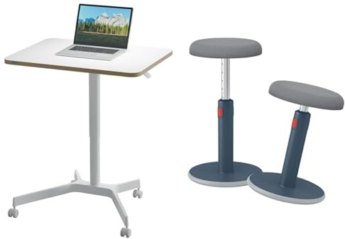 Leitz Ergo Compact Workstation Set Höhenverstellbarer Sitz-/Steh-Schreibtisch mit Sitz-Steh-Hocker, 80 x 60 cm, Mobiles Stehpult mit Rollen, Belastbar bis 20 kg, 65360001 + 65180089