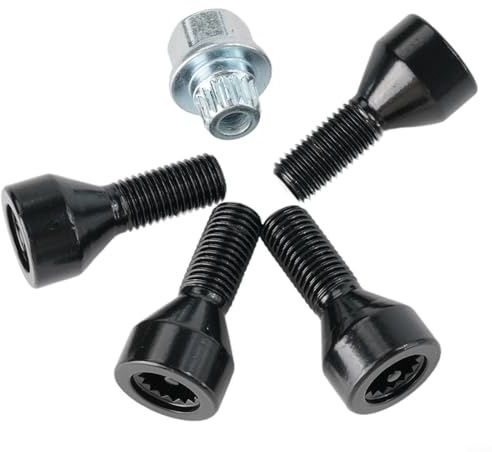 CWOQOCW for MINI Wheel Locking Bolts Set Wheel Locking Bolts,Black Alloy Lug Nuts with Key for Various Models R50 R56 F55 F56 R57 F57 R58 R59 R55(M12*1.5)