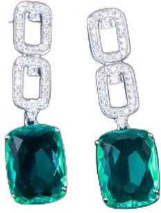 Elegante Pendiente Colgante geométrico Cuadrado con circonita cúbica Fucsia, joyería de Plata 925
