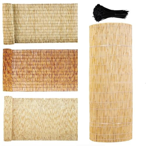 Estera De Caña Natural para Terraza – Pantalla De Privacidad Personalizable, Valla De Bambú Alto 80 90 100 120 130 150 160cm(Natural White Line)