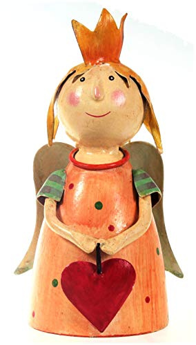 Lenzbach Zaunhocker Prinzessin mit Herz orange 21 cm Figur aus Blech Metall Garten Deko Garten Balkon Dekofigur Pfostenhocker
