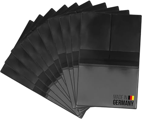 ggm 10x KFZ-Schein Hülle in Schwarz – Fahrzeugscheinmappe mit 4 Fächern – Robuste Ausweishülle aus Kunststoff – Für Auto, Motorrad, LKW – Kompakt & abwischbar – ca. 9,5 x 12,3 cm