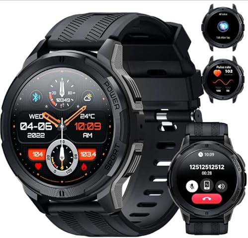 OUKITEL Reloj Inteligente Hombre, Smartwatch Hombre 1.43 AMOLED con Llamadas Bluetooth, 5ATM Impermeable, 100+ Modos Deporte Pulsómetro Presión Arterial Monito de Sueño, Android iOS