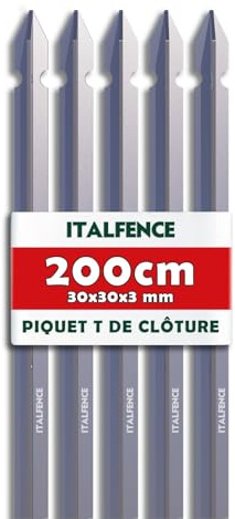 Piquet T H200cm 30x30x3mm pour clôture en fer galvanisé [10 pièces]