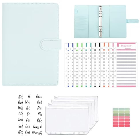 Dakuailo Budget Planner Deutsch, A6 Budgetplaner mit Umschlagmethode, Haushaltsbuch Sparmappe mit Taschen, Cash Budget Organizer (Blue)