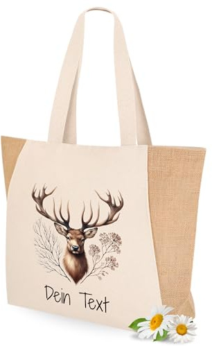 GRAZDesign Einkaufstasche mit Namen personalisieret, Kuh im Herbst Geschenk zum Abschluss Taschen mit Reißverschluss Baumwolltasche Shopper XXL